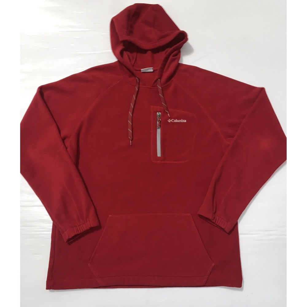 Columbia Hoodie Mens Size Large Red Pullover Fleece Outdoor Zip Pocket casual